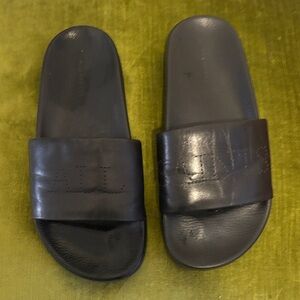 All Saints Black Leather Slide Sandals